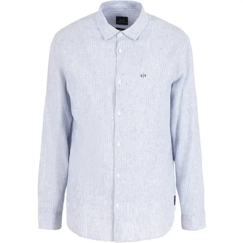 Dzc32 Zn4Lz White/Blue Shirt , male, Sizes: 2XL, L, M - Armani Exchange - Modalova