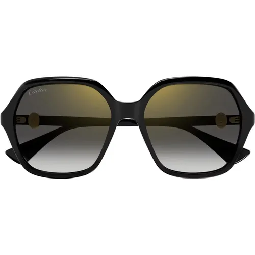 Schwarze Sonnenbrille Ct0470S 001 Stil , Damen, Größe: 57 MM - Cartier - Modalova