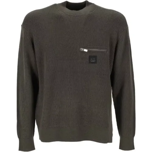 Minimalistischer Olivgrüner Rundhalsausschnitt Pullover , Herren, Größe: XL - Armani Exchange - Modalova