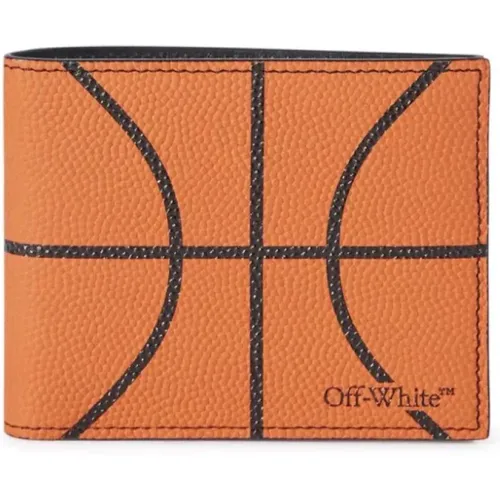 Foldable Wallet, Orange and Black, Calfskin Leather , male, Sizes: ONE SIZE - Off White - Modalova