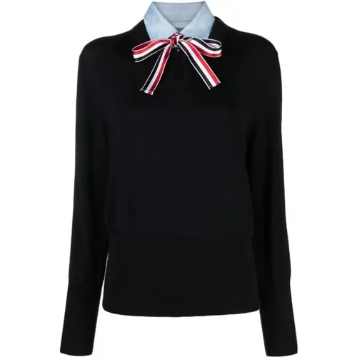 Navy Pullover Combo Shirt , female, Sizes: 2XS, 3XS - Thom Browne - Modalova