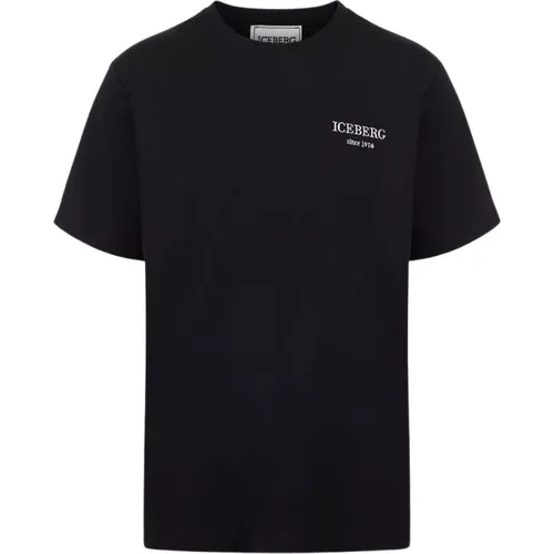 Schwarzes T-Shirt mit gesticktem Logo , Herren, Größe: L - Iceberg - Modalova