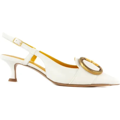 Weiße Leder-Slingback-Sandalen spitzes Design , Damen, Größe: 36 EU - Mara Bini - Modalova