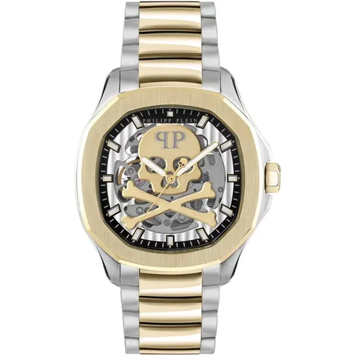 Automatische Stahl Uhr, Silber Gehäuse, Gold Band - Philipp Plein - Modalova