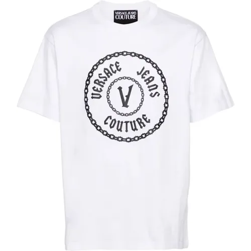 Weißes T-Shirt für Männer,Weißes Logo V-Emblem T-Shirt - Versace Jeans Couture - Modalova