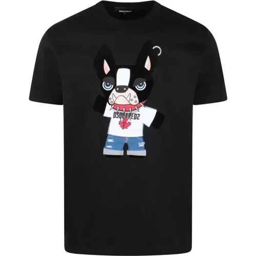 Bulldoggen-Print Baumwoll-T-Shirt , Herren, Größe: L - Dsquared2 - Modalova