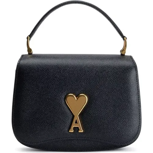 Leather Shoulder Bag with Gold-Tone Logo Plaque , female, Sizes: ONE SIZE - Ami Paris - Modalova