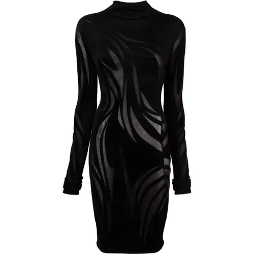 Schwarzes Kleid mit Chenille-Textur und transparenten Einsätzen - Mugler - Modalova