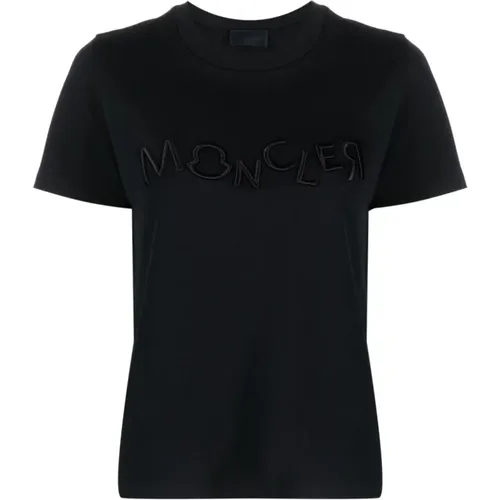 Schwarzes besticktes T-Shirt , Damen, Größe: M - Moncler - Modalova