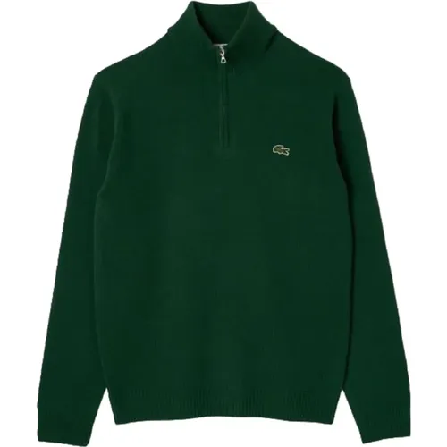 Grüner Wollpullover mit Stehkragen und Reißverschluss , Herren, Größe: 2XL - Lacoste - Modalova