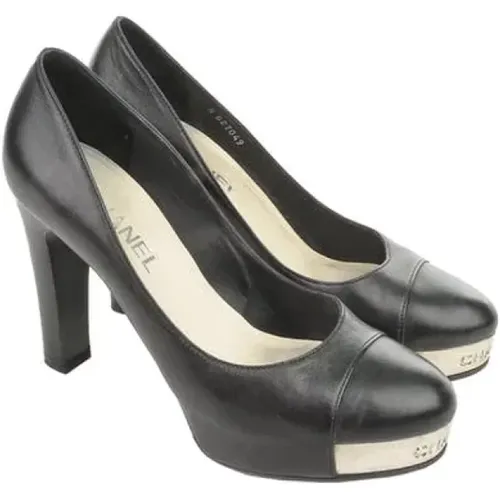 Vintage Leather Block Heel Pumps , female, Sizes: 6 1/2 UK - Chanel Vintage - Modalova