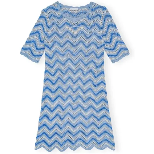 Baumwoll Häkel Mini Kleid in Heather Blau , Damen, Größe: XS - Ganni - Modalova