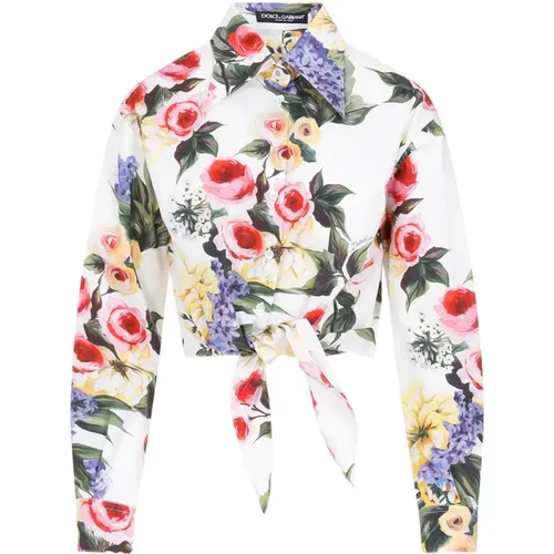 Floral Print White Cotton Shirt , female, Sizes: XS - Dolce & Gabbana - Modalova