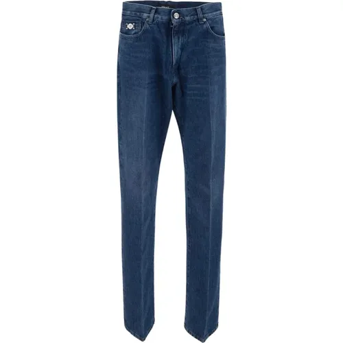 Straight-Fit Jeans in Mittelblau , Herren, Größe: W32 - Versace - Modalova