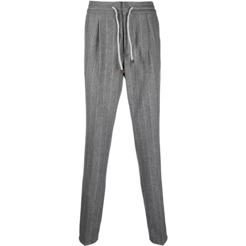 Striped Wool Drawstring Pants , male, Sizes: XL - BRUNELLO CUCINELLI - Modalova