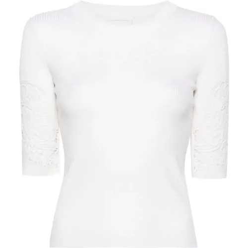 Lace Detail Short Sleeve Sweater , female, Sizes: M - Chloé - Modalova