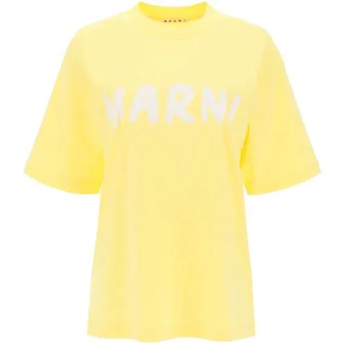 Logo Print T-Shirt aus Bio-Baumwolle , Damen, Größe: XS - Marni - Modalova