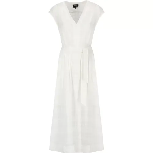 Weiße Leinenmischung V-Ausschnitt Kleid , Damen, Größe: S - A.p.c. - Modalova
