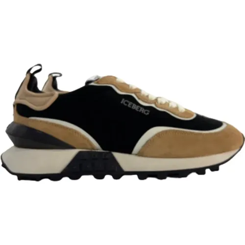 Leather Sneakers Black Beige Contrast , male, Sizes: 10 UK - Iceberg - Modalova