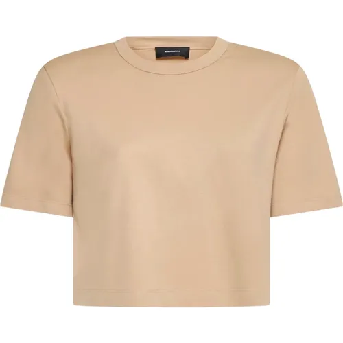 Khaki Cotton Cropped T-shirt with Padded Shoulders , female, Sizes: S - Wardrobe.nyc - Modalova