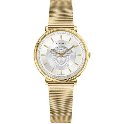 Gold Stainless Steel Women's Watch V-Circle , female, Sizes: ONE SIZE - Versace - Modalova