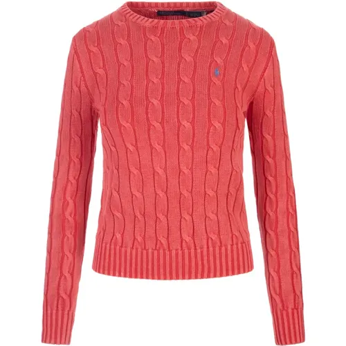 Cable-Knit Coral Crew-Neck Sweater , female, Sizes: M, L - Ralph Lauren - Modalova