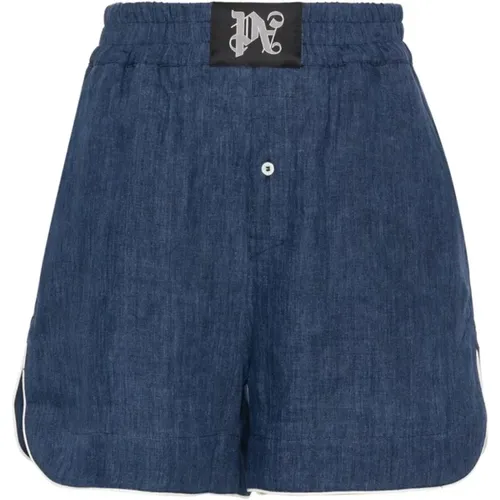 Blaue Logo-Patch-Shorts , Damen, Größe: XS - Palm Angels - Modalova
