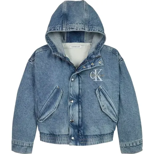 Gepolsterte Denim-Bomberjacke mit Kapuze - Calvin Klein Jeans - Modalova