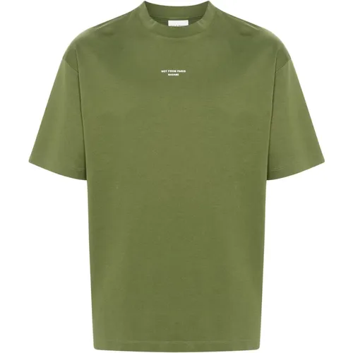 Olivgrünes Slogan T-Shirt , Herren, Größe: M - Drole de Monsieur - Modalova