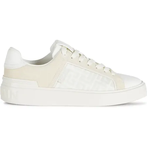 Monogrammierte Nylon-Leder-Trainer , Damen, Größe: 40 EU - Balmain - Modalova