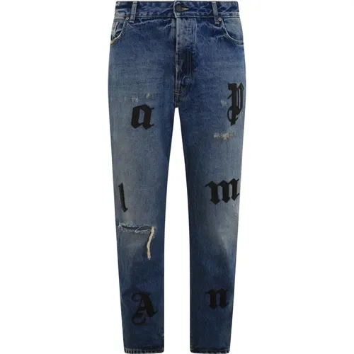 Classic Logo Patch Mens Jeans , male, Sizes: W30 - Palm Angels - Modalova