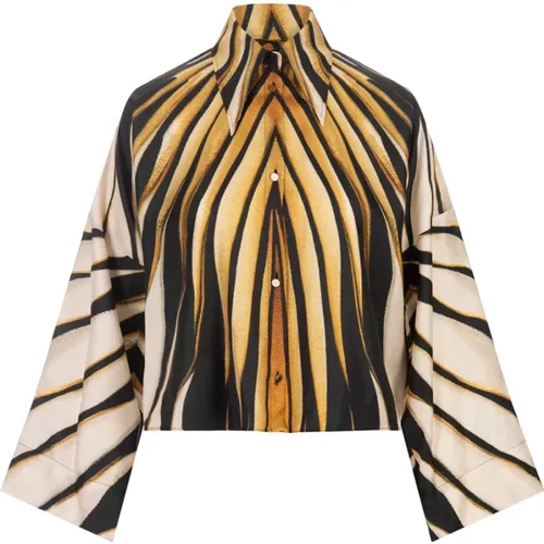 Golden Ray Of Gold Silk Shirt , female, Sizes: M, S - Roberto Cavalli - Modalova