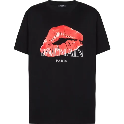 Weites T-Shirt it Kiss-Print , Herren, Größe: 2XL - Balmain - Modalova