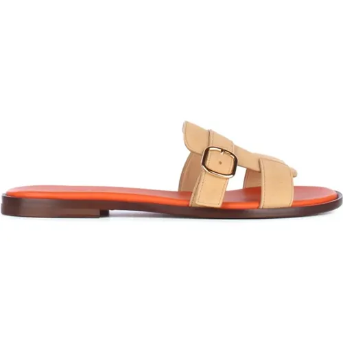 Grain-colored Suede Sliders with Orange Contrast Bottom , female, Sizes: 7 UK - Doucal's - Modalova