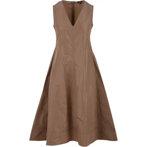 Kamel V-Ausschnitt Kleid mit Seitlichem Reißverschluss , Damen, Größe: M - Aspesi - Modalova