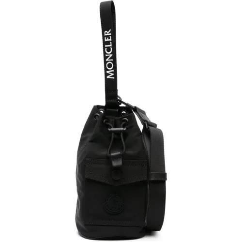 Schwarze Nylon Eimer Tasche mit Lederbesatz - Moncler - Modalova