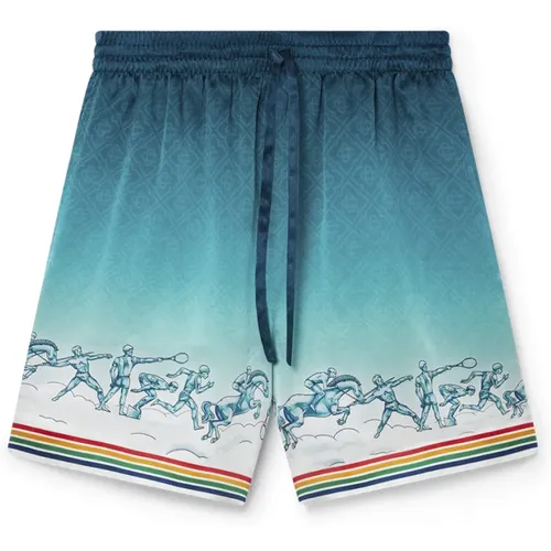 Blaue Gradient Seiden Shorts mit Olympischer Kunst , Herren, Größe: L - Casablanca - Modalova