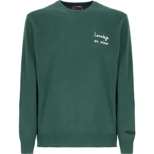 Grüner Crew Neck Pullover mit Stickerei , Herren, Größe: M - Saint Barth - Modalova