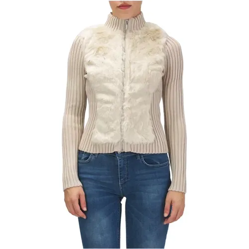 Ivory Strickjacke Eleganter Winterstil , Damen, Größe: L - Guess - Modalova