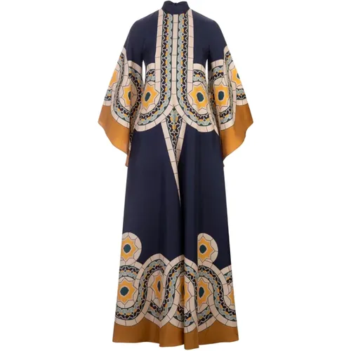 Blue Maxi Dress with Art Deco Pattern , female, Sizes: M, S, XS - La DoubleJ - Modalova