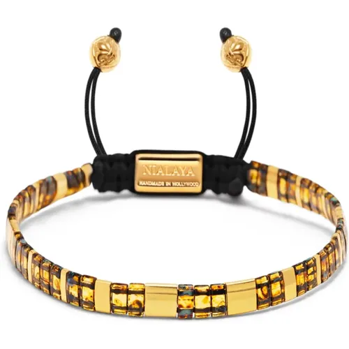 Men's Bracelet with Marbled Amber and Gold Miyuki Tila Beads , male, Sizes: M, XL, L - Nialaya - Modalova