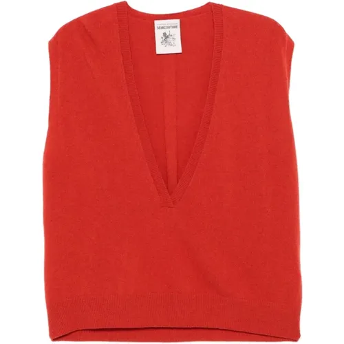 Gerippter Strick V-Ausschnitt Pullover , Damen, Größe: XS - Semicouture - Modalova