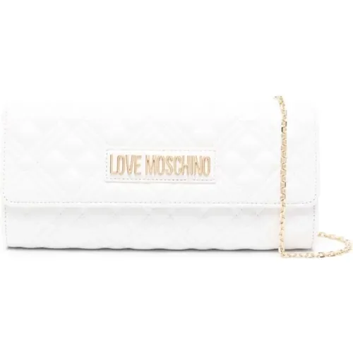 Weiße gesteppte Schultertasche mit goldfarbenem Logo , Damen, Größe: ONE Size - Love Moschino - Modalova