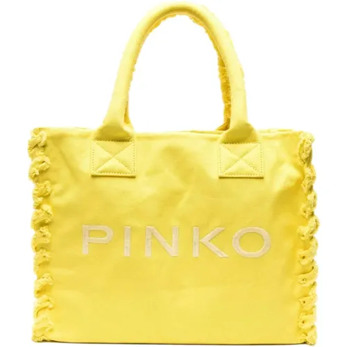 Gelbe Canvas Strand Einkaufstasche - pinko - Modalova
