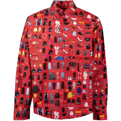 Red Cotton Button-Up Shirt , male, Sizes: M - Balenciaga - Modalova
