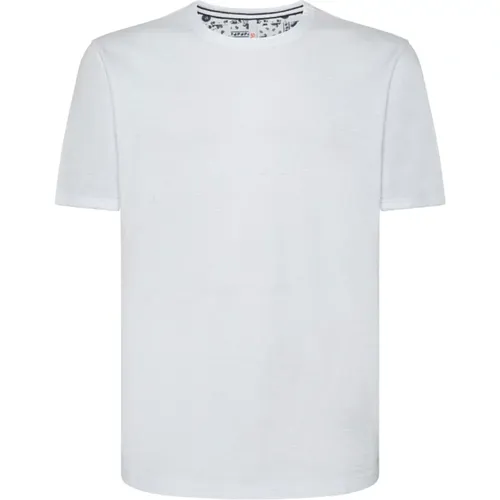 Klassisches Weißes Rundhals T-Shirt mit Knöpfen , Herren, Größe: L - Sun68 - Modalova