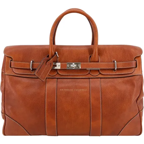 Leather Travel Bag with Flap Closure , male, Sizes: ONE SIZE - BRUNELLO CUCINELLI - Modalova