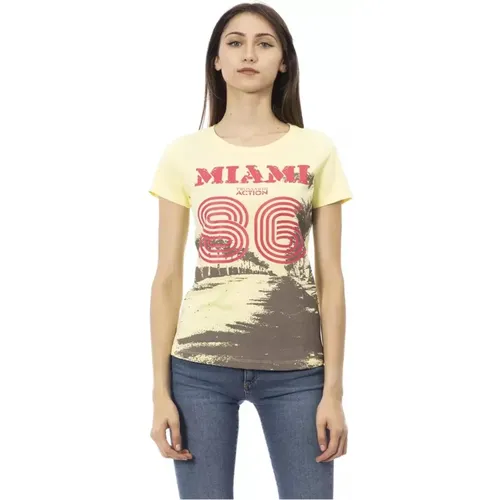 Gelbes Baumwoll-T-Shirt mit Kurzen Ärmeln , Damen, Größe: XL - Trussardi - Modalova