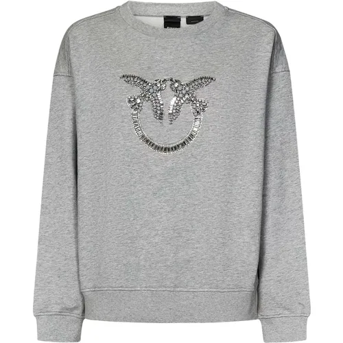 Grey Love Birds Sweatshirt , female, Sizes: M, L - pinko - Modalova