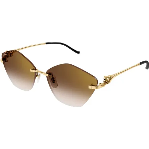 S Gold Sunglasses , female, Sizes: L - Cartier - Modalova
